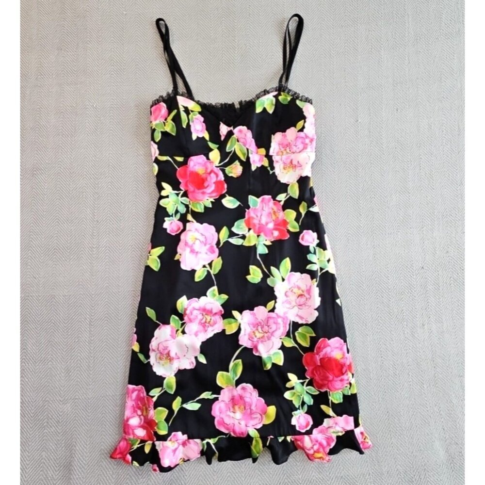Muse Chemise Sleepwear Dress Women's Black Floral Size 2‎ New Without Tags